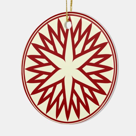 Nordic Snowflake (Rood op Ivoor) Gepersonaliseerd Keramisch Ornament (Links)
