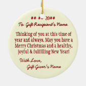 Nordic Snowflake (Rood op Ivoor) Gepersonaliseerd Keramisch Ornament (Achterkant)