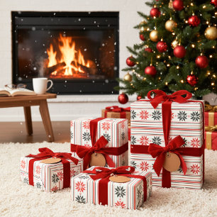 nordic snowflake stripe cadeaupapier