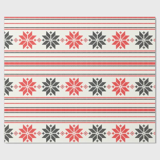 nordic snowflake stripe cadeaupapier (Vlak)