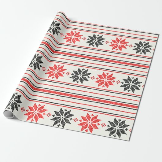 nordic snowflake stripe cadeaupapier (Uitgerold)