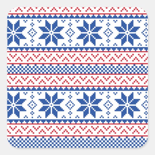 Nordic Snowflakes Kerstpatroon Vierkante Sticker (Voorkant)