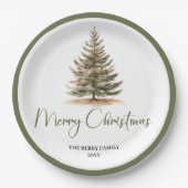 Nordic Soft Christmas Script Custom Family Plates Papieren Bordje (Voorkant)
