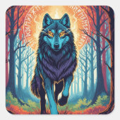 Nordic Spirit Wolf Square Sticker (Voorkant)