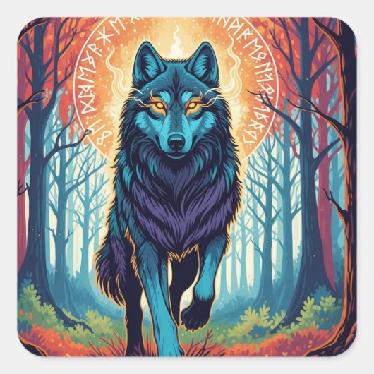 Nordic Spirit Wolf Square Sticker (Voorkant)