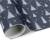 Nordic Stone Blue-Grey kerstbomen donker Cadeaupapier (Rol Hoek)