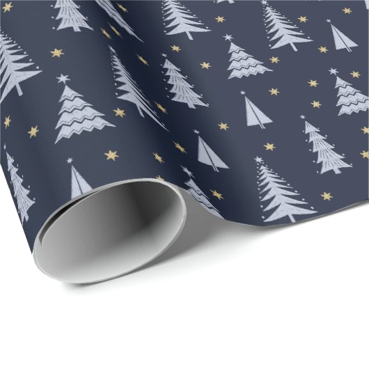 Nordic Stone Blue-Grey kerstbomen donker Cadeaupapier (Rol Hoek)