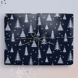Nordic Stone Blue-Grey kerstbomen donker Cadeaupapier