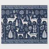 Nordic Style Herten Blauw Kerstmis Cadeaupapier (Vlak)