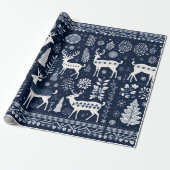 Nordic Style Herten Blauw Kerstmis Cadeaupapier (Uitgerold)