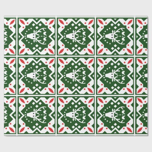 Nordic Style Kerstvakantie rendier rood groen Cadeaupapier (Vlak)