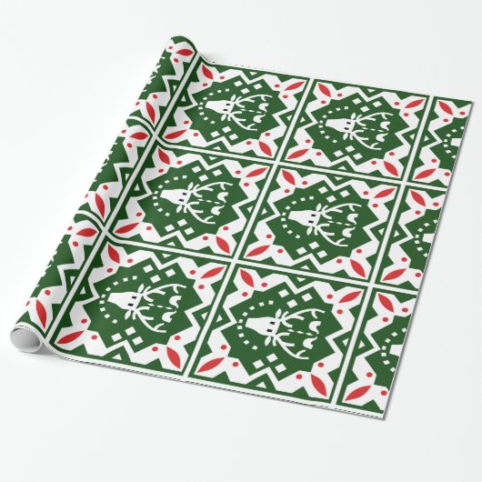 Nordic Style Kerstvakantie rendier rood groen Cadeaupapier (Uitgerold)