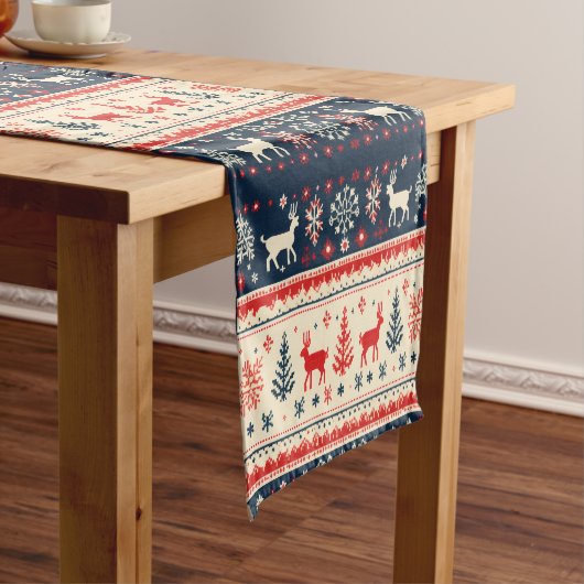 Nordic Style Reindeer Christmas Tree Pattern Korte Tafelloper (Voorbeeld)