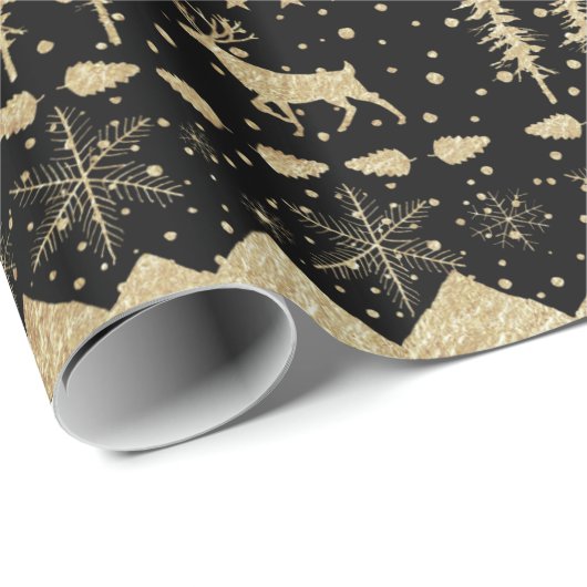 Nordic Sweater Gold Winter Animals Black Cadeaupapier (Rol Hoek)