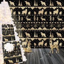 Nordic Sweater Gold Winter Animals Black