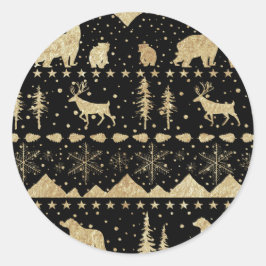 Nordic Sweater Gold Winter Animals Black Ronde Sticker