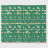 Nordic Sweater Gold Winter Animals Forest Green Cadeaupapier (Vlak)