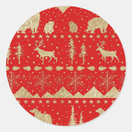 Nordic Sweater Gold Winter Animals Holiday Red Ronde Sticker