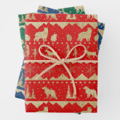 Nordic Sweater Gold Winter Animals Red Blue Green Inpakpapier Vel (In situ)