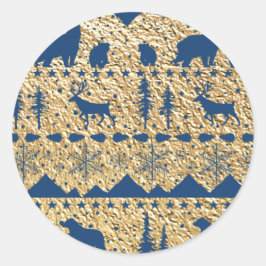 Nordic Sweater Navy Blue Winter Animals Gold Ronde Sticker