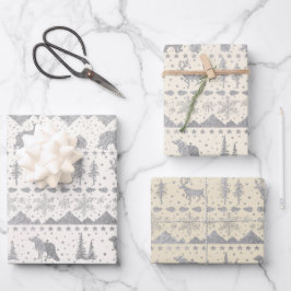 Nordic Sweater Neutral Beige Silver Winter Animals Inpakpapier Vel