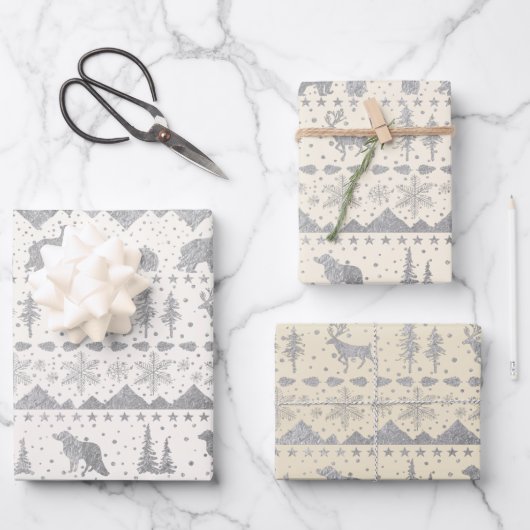 Nordic Sweater Neutral Beige Silver Winter Animals Inpakpapier Vel (Voorkant)