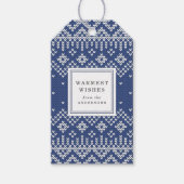 Nordic Sweater Pattern Marine en Witte Vakantie Cadeaulabel (Voorkant)