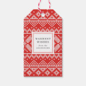 Nordic Sweater Pattern Rood en Wit Vakantie Cadeaulabel (Voorkant)