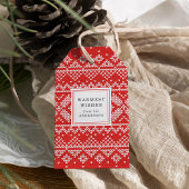 Nordic Sweater Pattern Rood en Wit Vakantie Cadeaulabel