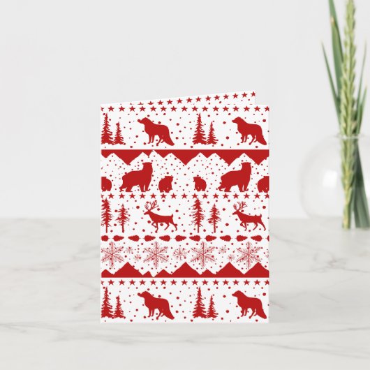 Nordic Sweater Red Winter Animals Holiday Card Feestdagen Kaart (Voorkant)