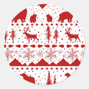 Nordic Sweater Red Winter Animals Ronde Sticker