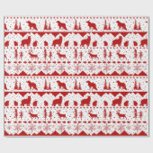 Nordic Sweater Red Winter Animals White Cadeaupapier (Vlak)