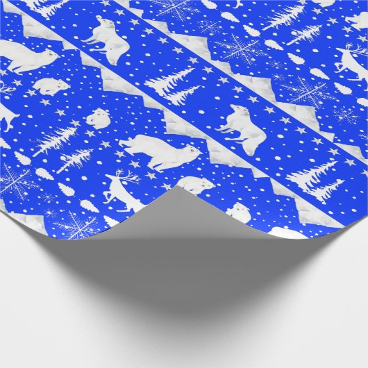 Nordic Sweater Royal Blue & White Winter Animals Cadeaupapier (Hoek)