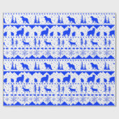 Nordic Sweater White en Royal Blue Winter Animals Cadeaupapier (Vlak)