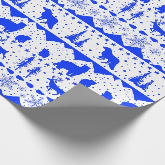 Nordic Sweater White en Royal Blue Winter Animals Cadeaupapier (Hoek)