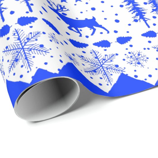 Nordic Sweater White en Royal Blue Winter Animals Cadeaupapier (Rol Hoek)