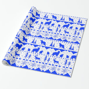 Nordic Sweater White en Royal Blue Winter Animals Cadeaupapier