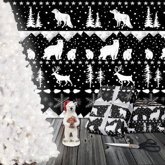 Nordic Sweater White Winter Animals Black Cadeaupapier