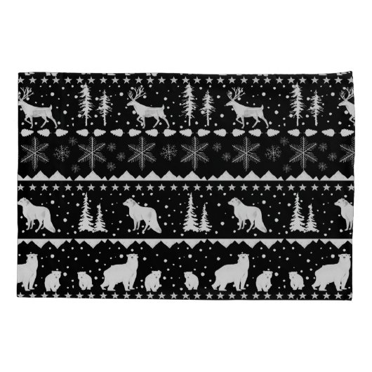 Nordic Sweater White Winter Animals Black Kussensloop (Achterkant-Links)