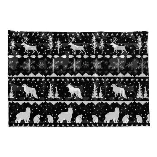 Nordic Sweater White Winter Animals Black Kussensloop (Achterkant-Rechts)