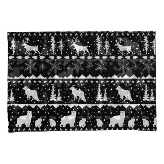 Nordic Sweater White Winter Animals Black Kussensloop (Voorkant-Rechts)