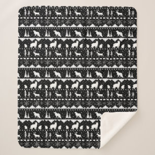 Nordic Sweater White Winter Animals Black Sherpa Deken