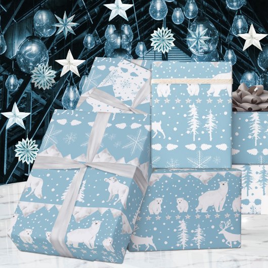 Nordic Sweater White Winter Animals Blue Sky Cadeaupapier