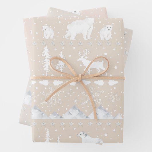 Nordic Sweater Winter Animals Blush Fawn Pink Inpakpapier Vel (In situ)