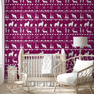 Nordic Sweater Winter Animals French Plum Red Behang