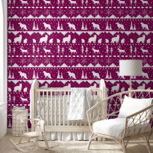 Nordic Sweater Winter Animals French Plum Red Behang