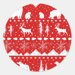 Nordic Sweater Winter Animals Holiday Red Ronde Sticker