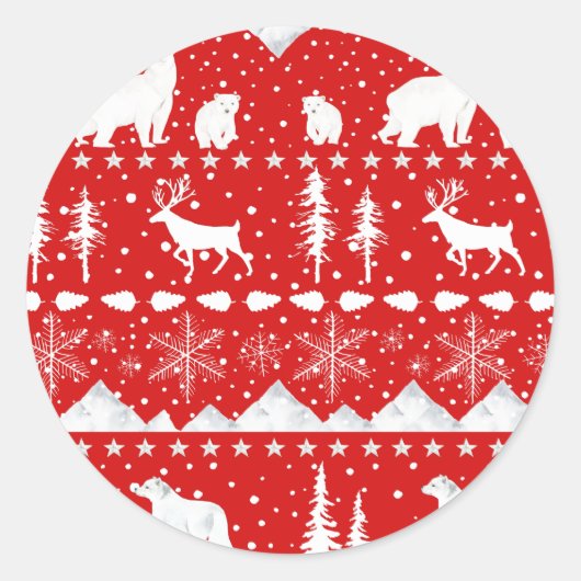 Nordic Sweater Winter Animals Holiday Red Ronde Sticker (Voorkant)