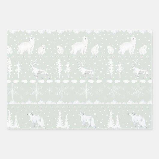 Nordic Sweater Winter Animals Muted Green Blue Inpakpapier Vel (Voorkant 2)