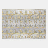 Nordic Sweater Winter Animals Rayed Gold Silver Inpakpapier Vel (Voorkant)